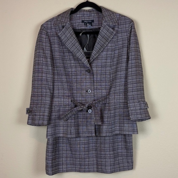 Etcetera Brown/White Plaid 2pc Jacket/Pencil Skirt Suit Set; Size 12 NWT - Picture 1 of 16
